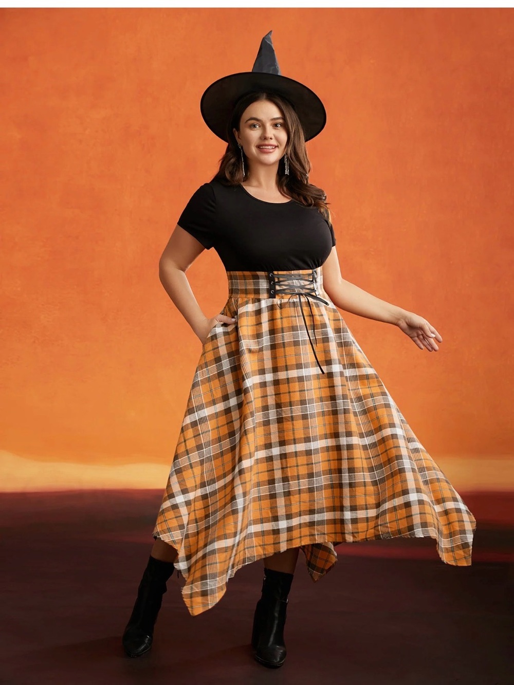 NWOT BLOOMCHIC Elastic Plaid Asymmetrical Hem Dress (18-20)